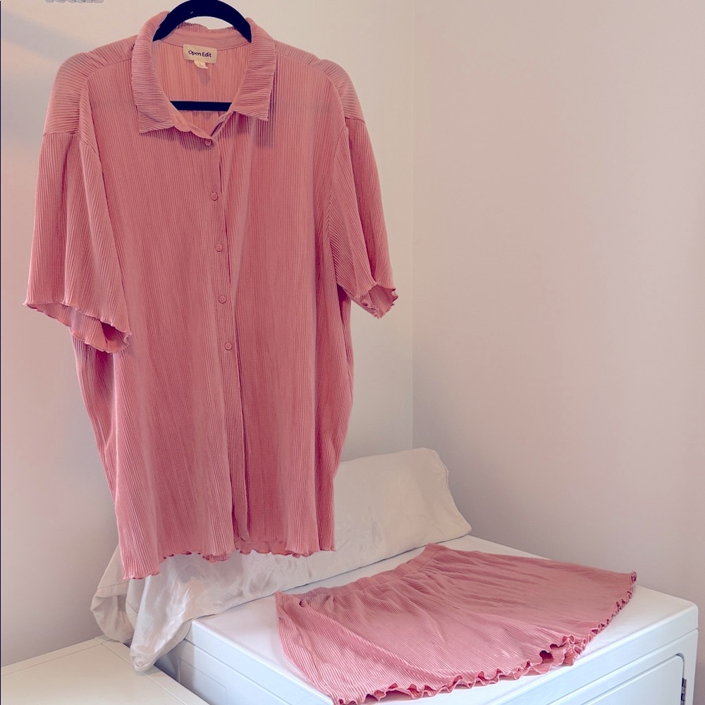 Open Edit Pink Pleated PJ set